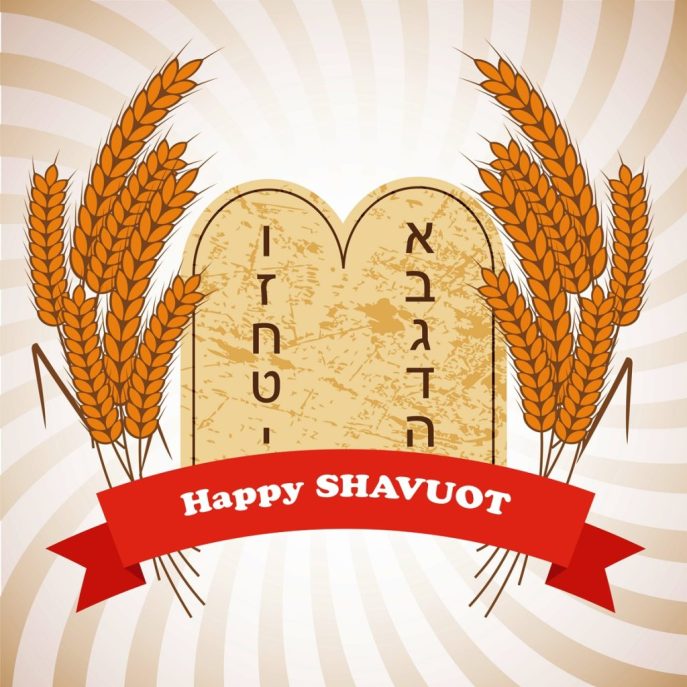 上图:犹太人庆祝七七节(Shavuot)典型图案,这些图案通常都包括代表粮食的麦穗、面包和代表十诫的石版、妥拉经卷或西奈山。犹太人不但在七七节庆祝丰收,也在七七节记念神赐下十诫。