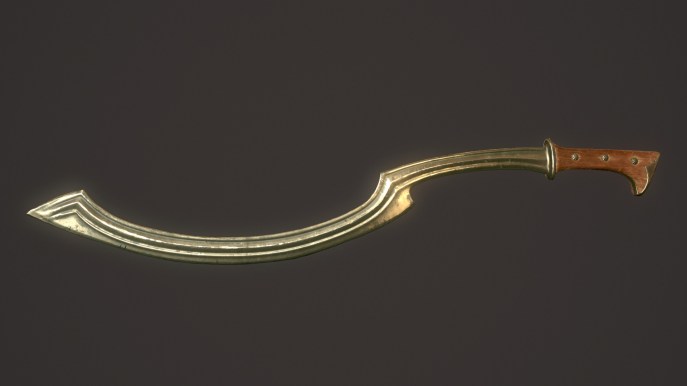 上图:牛腿刀(Khopesh)是中王国和新王国时期埃及军队的标志性装备,也是约书亚带领以色列人与亚玛力人争战、征服迦南时也使用这种刀。牛腿刀的形状像牛腿,适合劈砍,主前2500-1300年在埃及和迦南地流行,早期用青铜制作,后期用铁制作。