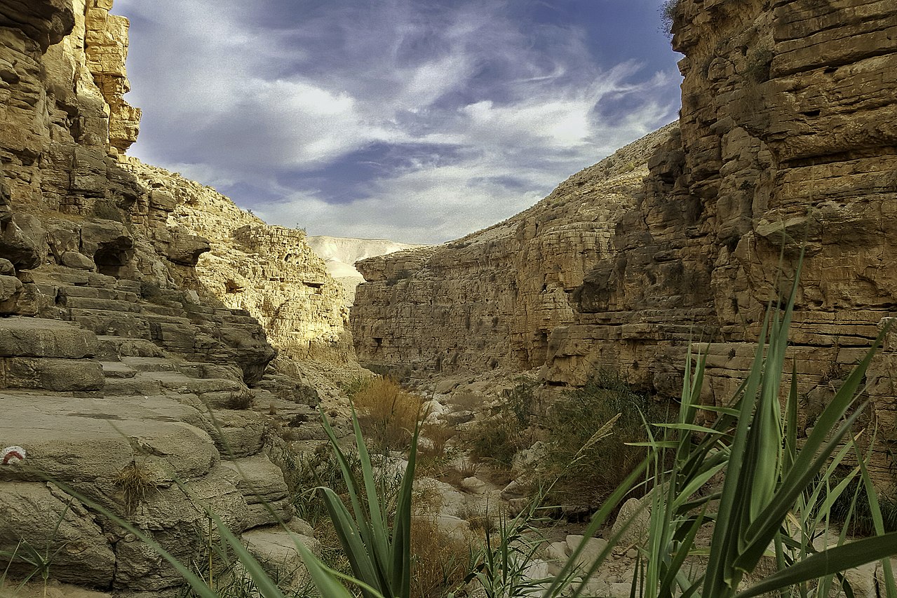 上图:Qelt旱溪(Wadi Qelt,or Nahal Prat)中「死荫的幽谷」。Qelt旱溪发源于耶路撒冷附近,经过耶利哥流入约旦河,无水的季节成为从耶利哥到耶路撒冷最著名的一条道路,大卫从这里逃离耶路撒冷躲避押沙龙(撒下十五23),西底家王从这里逃往亚拉巴(王下二十五4)。每逢三大节期,犹太人从这里前往耶路撒冷过节(路二39-51),主耶稣带领门徒和瞎子巴底买从这里经过(可十52)。而主后70年,罗马第十军团也从这条路行军,前往摧毁耶路撒冷。
