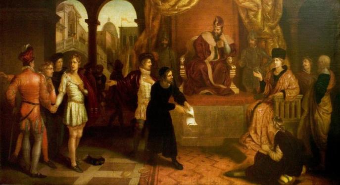 上图:《威尼斯商人》(The Merchant of Venice)中的庭审场面。《威尼斯商人》是莎士比亚的喜剧作品,其中的反派角色是一位靠放高利贷致富的犹太人夏洛克(Shylock),反映了当时欧洲社会对从事高利贷行业的犹太商人的偏见。 犹太人在应许之地并不放贷,但亡国之后,他们失去了土地,常常被人驱赶,无法长期定居,只能从事主流社会所鄙视的手工业和商业,并且重视现金和易于携带的资产。主后十世纪,西欧的封建社会稳定以后,犹太人又被排斥在各种手工业行会和贸易商会之外,只能从事放贷,因为中世纪的天主教会禁止信徒从事信贷行业。民间信贷有广阔的市场空间,犹太人并不禁止向外邦人收取利息,手里又有现金,所以犹太人的信贷生意越做越大,萨罗·巴伦的《犹太经济史》中说:「从比利牛斯山到苏格兰,从大西洋到易北河,这中间各地的犹太人,大都是靠放高利贷生活的,从12世纪到15世纪都是这样的。」但实际上,犹太人高利贷的利息都是当地领主批准的,当权者们经常向犹太人课以重税,拿走利润的大头,而犹太人只是靠当「白手套」而谋取蝇头小利,还经常被当作替罪羊,不是取消利息、就是财产被充公。