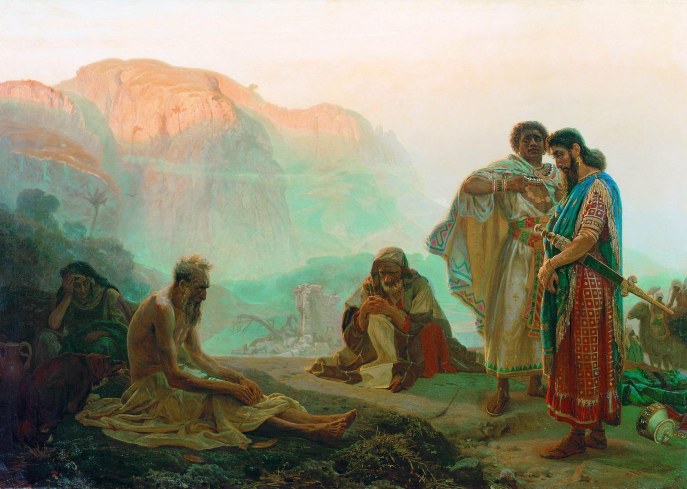上图:俄国画家列宾(Ilya Repin,1844-1930年)1869年的油画作品《约伯和他的朋友们 Job and His Friends》。